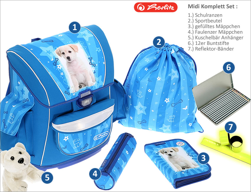 7 T Set HERLITZ MIDI Pretty Pets Dog Schulranzen Ranzen Hunde BLAU eBay