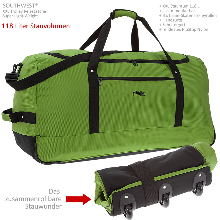 Trolley SOUTHWEST LIGHT WEIGHT XXL 80 cm faltbar Trolly Rollreisetasche GRÜN eBay